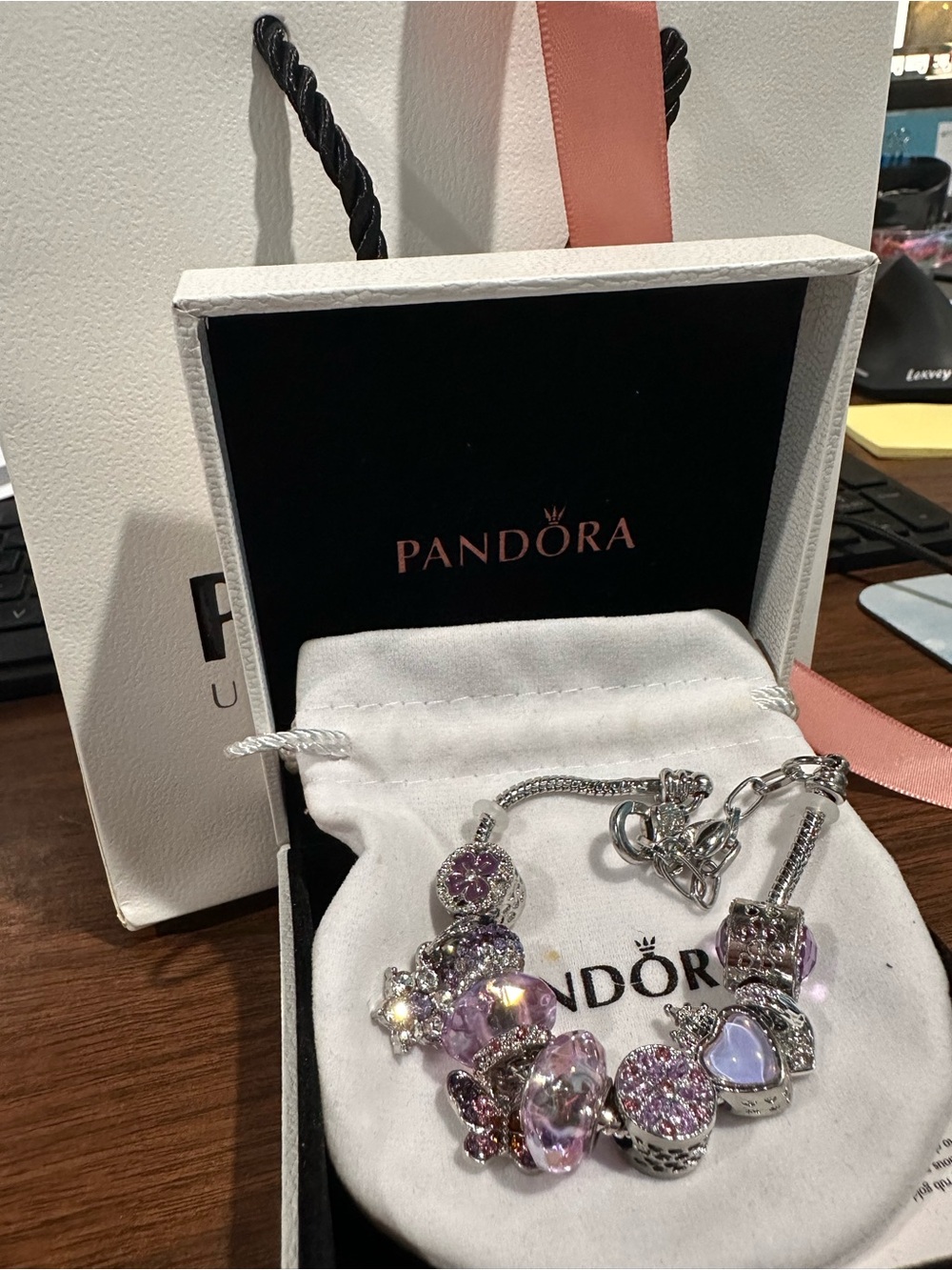 Sterling Silver Pink & Purple Charm Bracelet - 109